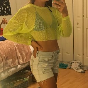 Yellow mesh crop top